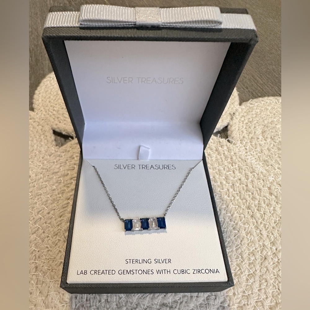 Silver Treasures necklace blue and clear cubic zirconia